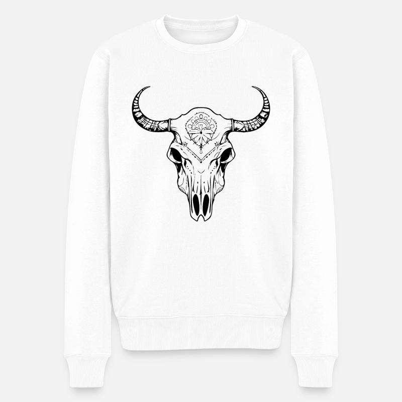 Kuh Schädel Boho - Männer Premium Bio Pullover - Weiß
