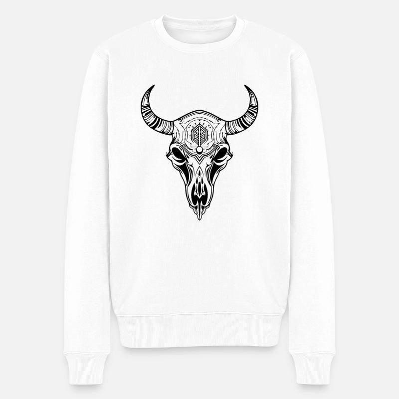 Kuh Schädel Boho - Männer Premium Bio Pullover - Weiß