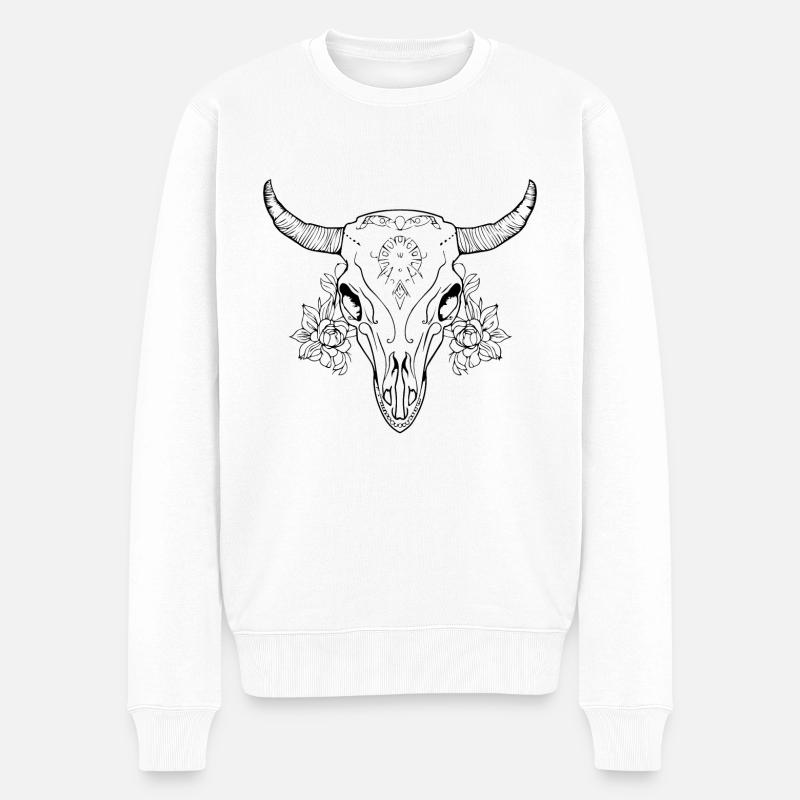Kuh Schädel Boho - Männer Premium Bio Pullover - Weiß