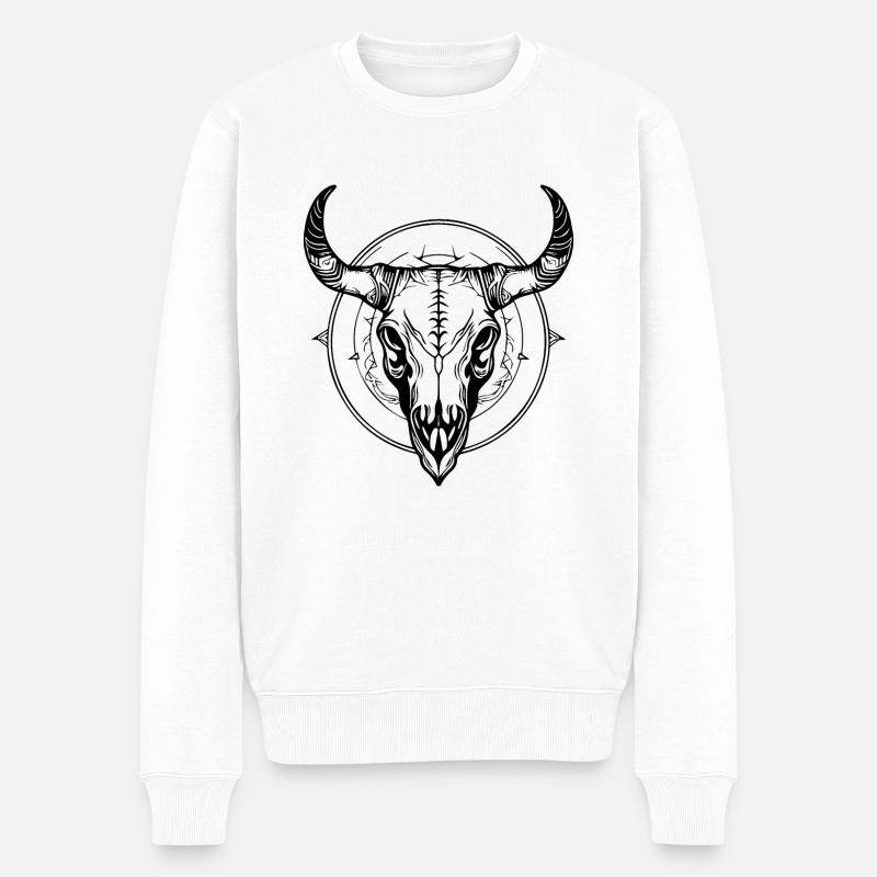 Kuh Schädel Boho - Männer Premium Bio Pullover - Weiß