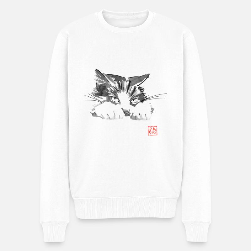 Katze mürrisch - Männer Premium Bio Pullover - Weiß