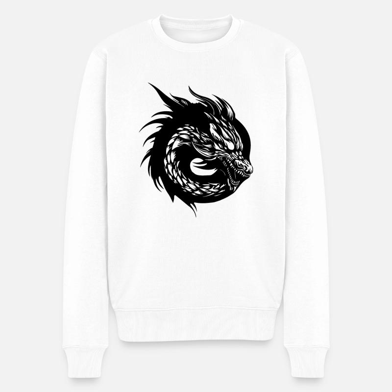 Drache Drachen Fantasie Mythologie - Männer Premium Bio Pullover - Weiß