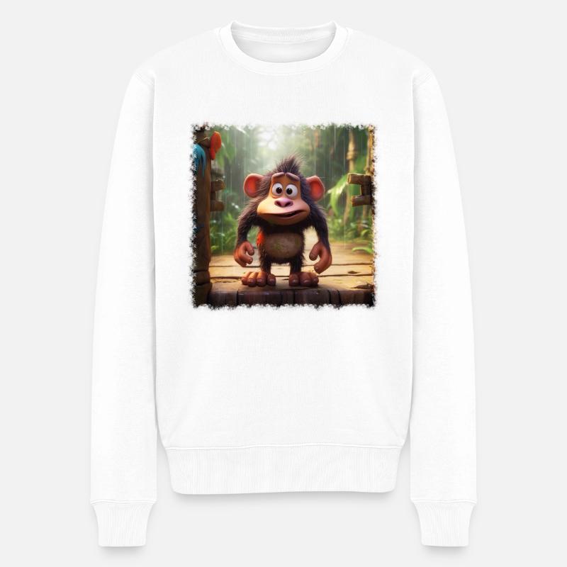 Crazy Monkey - Männer Premium Bio Pullover - Weiß