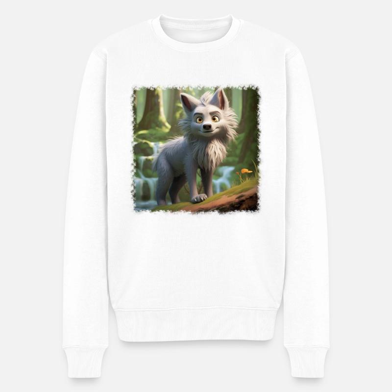 Cooler Wolf - Männer Premium Bio Pullover - Weiß