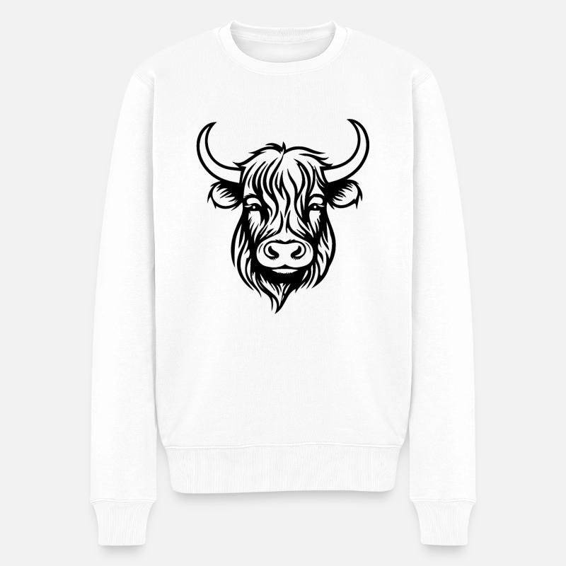 Schottische Highland Kuh - Männer Premium Bio Pullover - Weiß