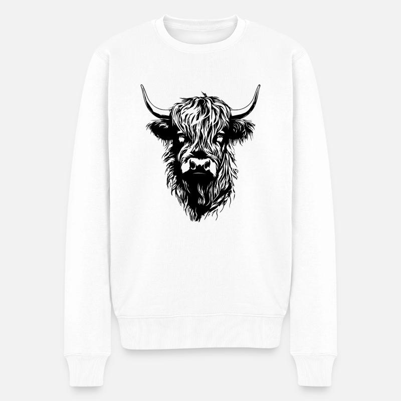 Schottische Highland Kuh - Männer Premium Bio Pullover - Weiß