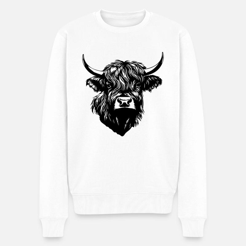 Vache écossaise des Highlands - Pull Premium bio Homme - blanc