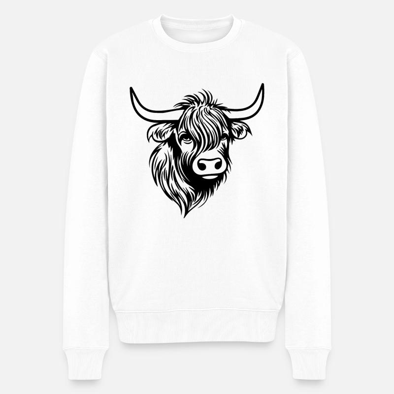 Schottische Highland Kuh - Männer Premium Bio Pullover - Weiß