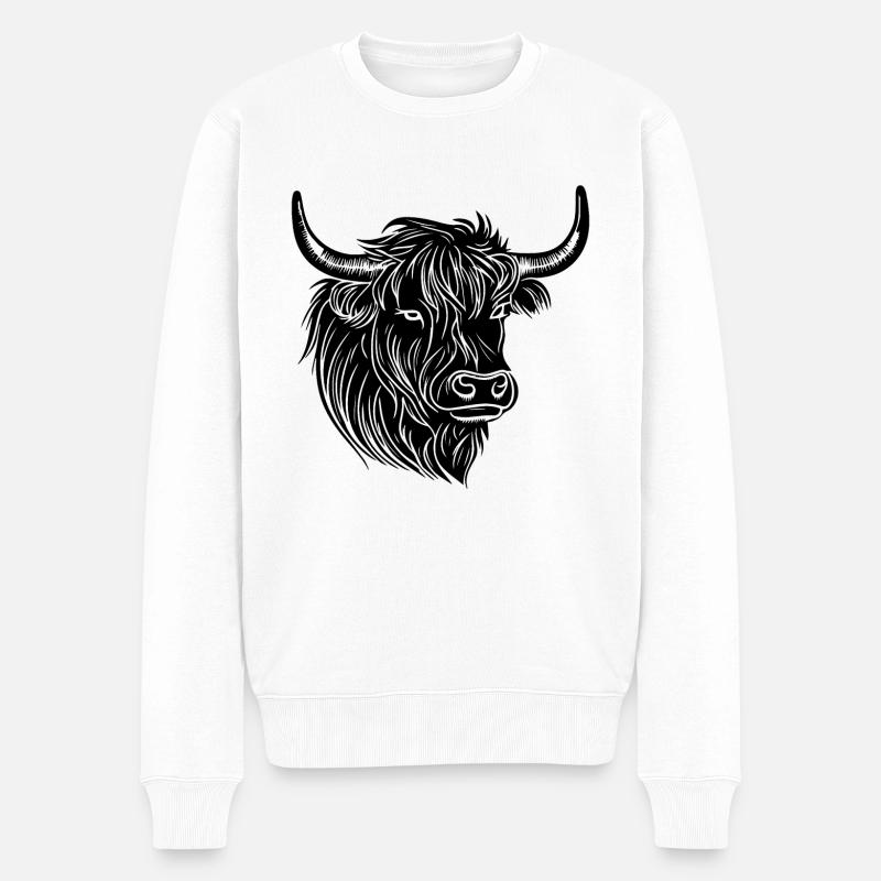 Vache écossaise des Highlands - Pull Premium bio Homme - blanc