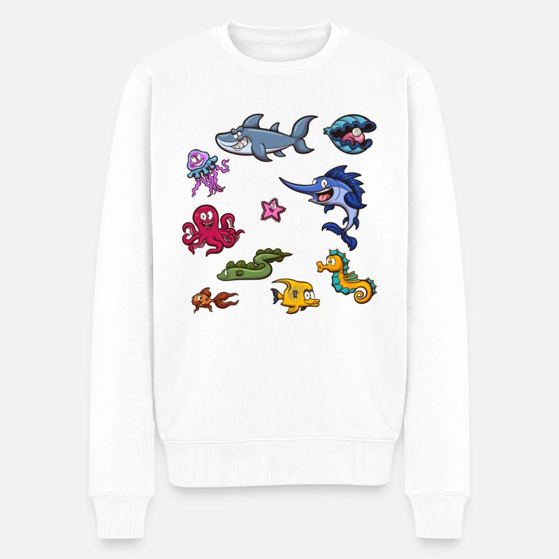 Meeresbewohner - Männer Premium Bio Pullover - Weiß