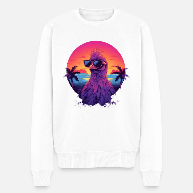 Synthwave Chicken Sunset - Pull Premium bio Homme - blanc