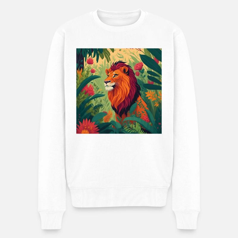 Löwe Jungle - Männer Premium Bio Pullover - Weiß