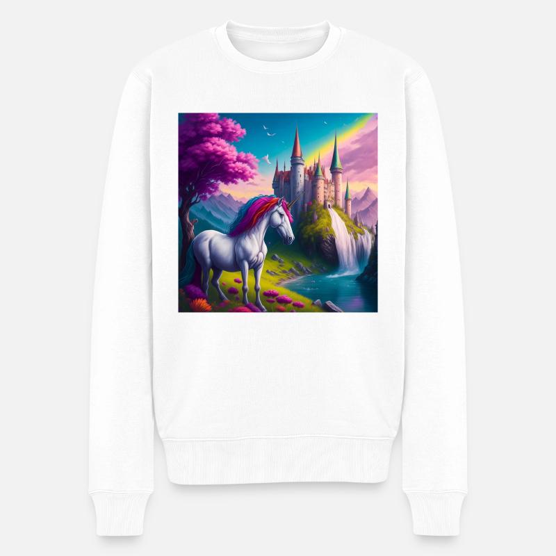 Magisches Einhorn im Wunderland - Männer Premium Bio Pullover - Weiß