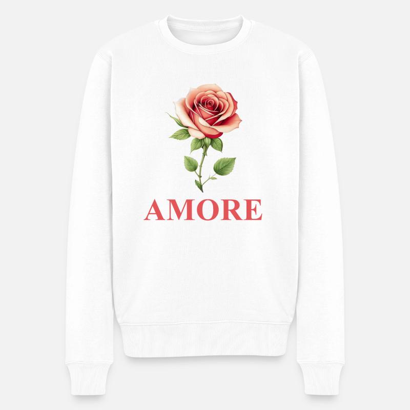 AMORE - Bunte Rose - Männer Premium Bio Pullover - Weiß