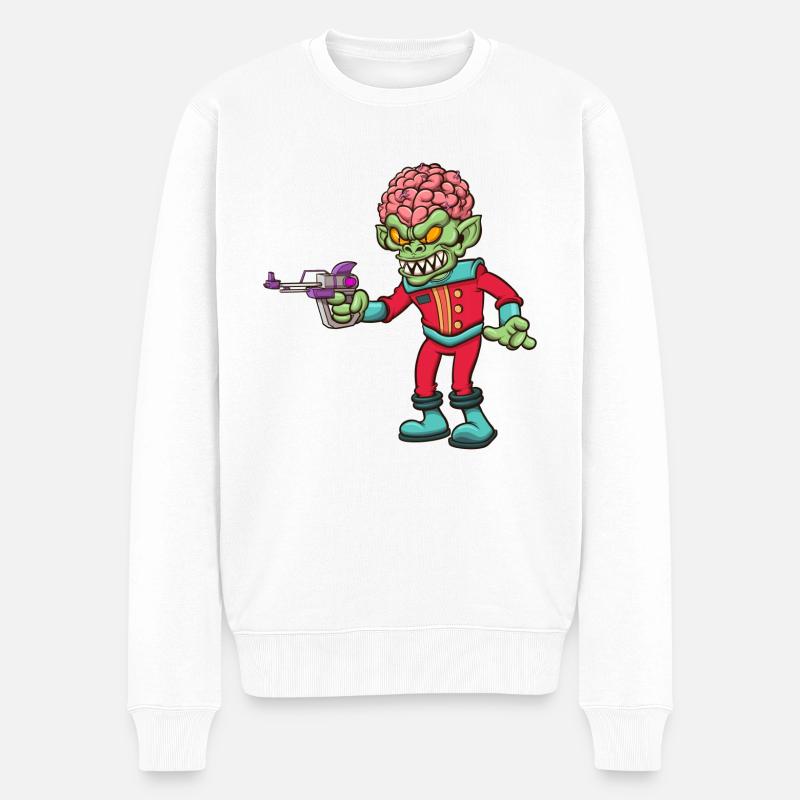 Alien maléfique avec un pistolet spatial - Pull Premium bio Homme - blanc