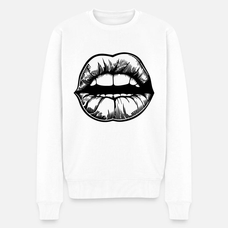 Lippen Mund Kussmund - Männer Premium Bio Pullover - Weiß