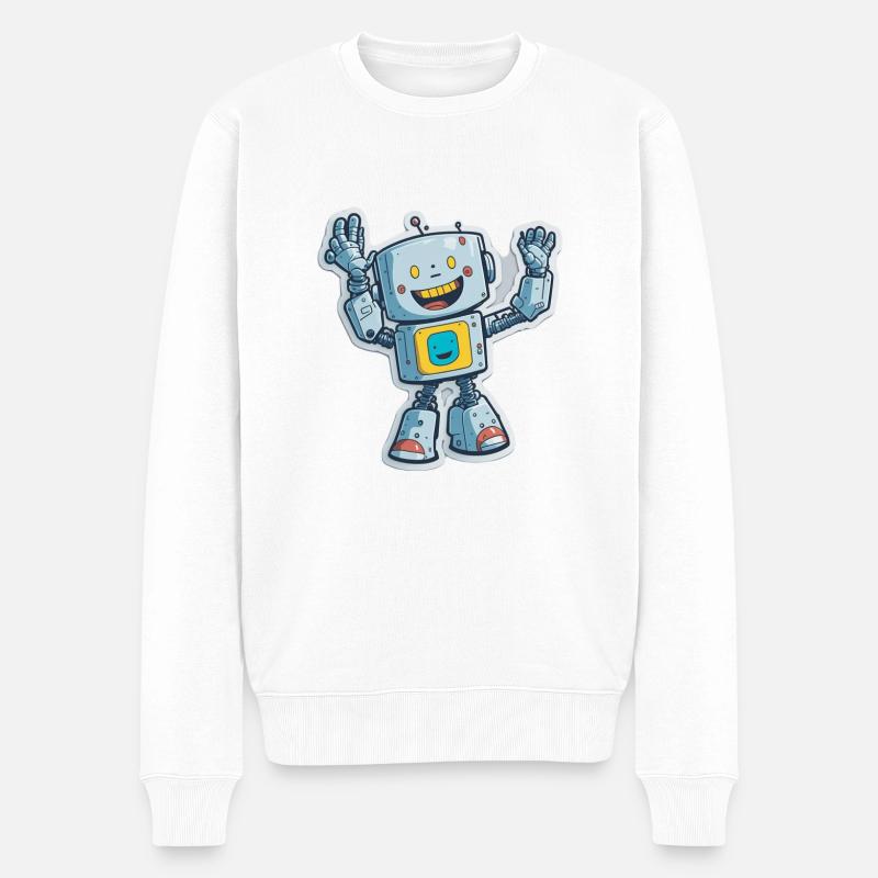 Robot Roboter Comic Cartoon Style - Männer Premium Bio Pullover - Weiß