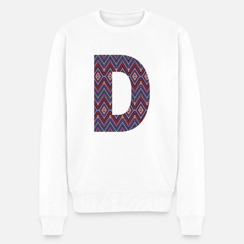 Lettre monogramme D - motif géométrique - Pull Premium bio Homme - blanc