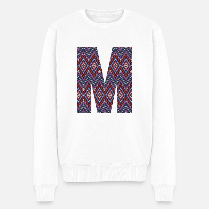 Monogram Letter M- geometric pattern - Men's Premium Organic Jumper - white