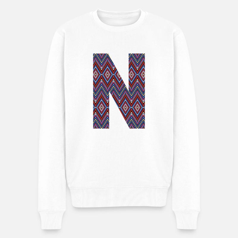 Monogramm Buchstabe N - geometrisches Muster - Männer Premium Bio Pullover - Weiß