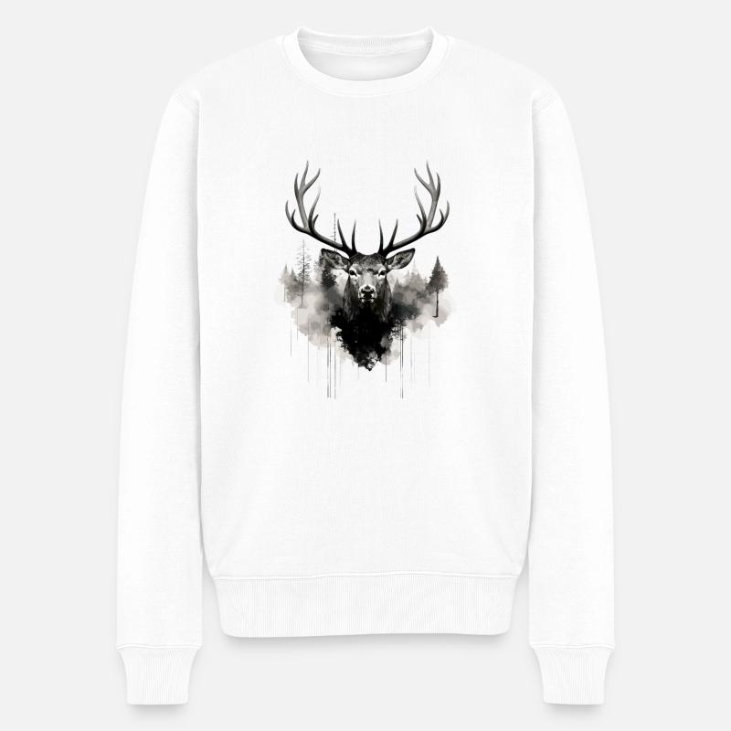 Hirsch - Männer Premium Bio Pullover - Weiß