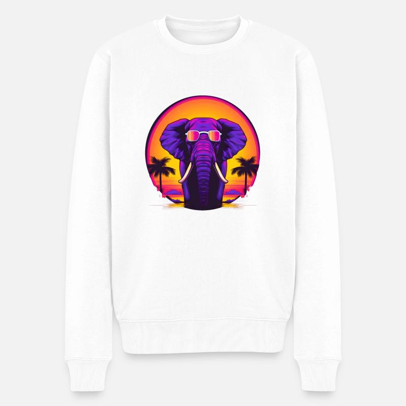Synthwave Elephant African Sunset - Männer Premium Bio Pullover - Weiß