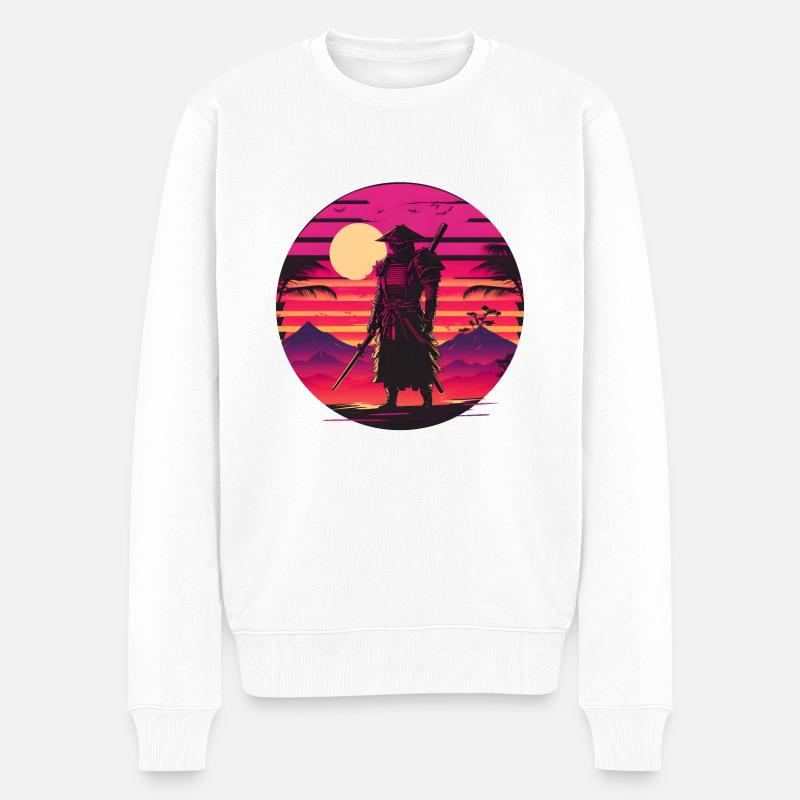 Synthwave Samurai Sunset - Pull Premium bio Homme - blanc