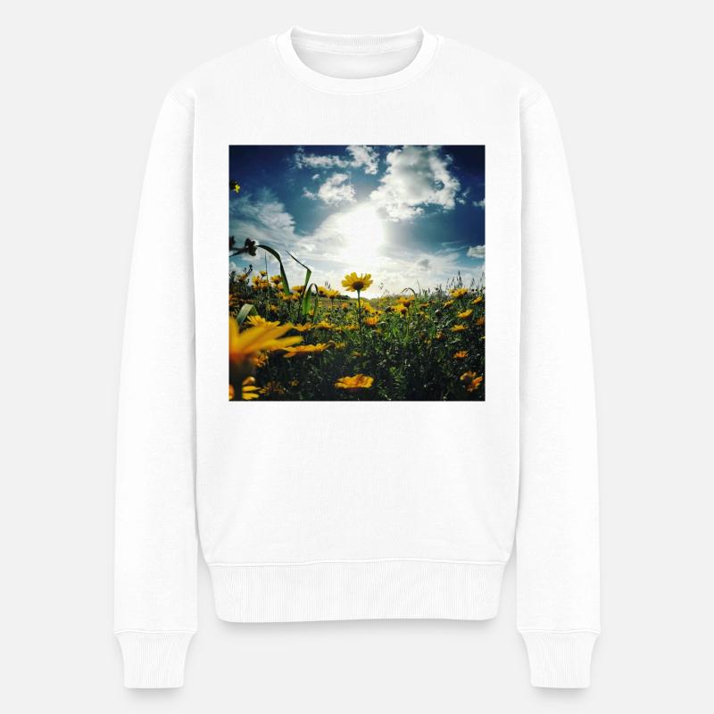 Blumenwiese - Männer Premium Bio Pullover - Weiß