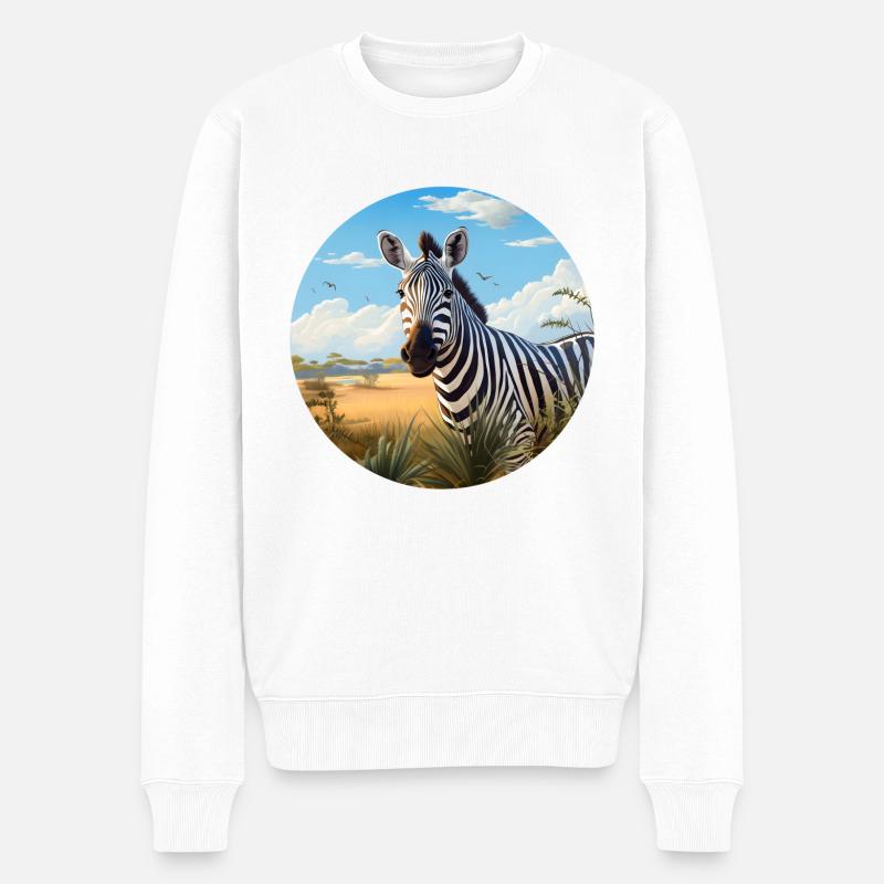 Zebra in Savanne - Männer Premium Bio Pullover - Weiß