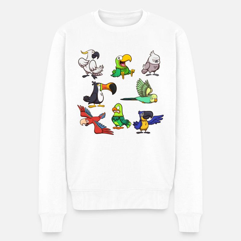 Karikatur Tropische Vögel - Männer Premium Bio Pullover - Weiß