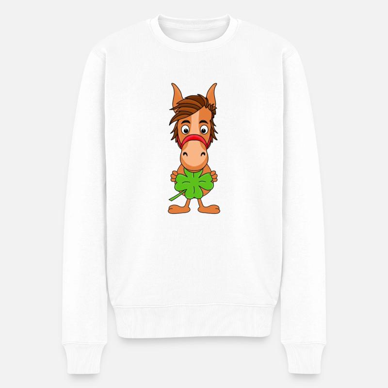 KLEEBLATT - PFERD - PONY - GLÜCKSBRINGER - TIER - Männer Premium Bio Pullover - Weiß