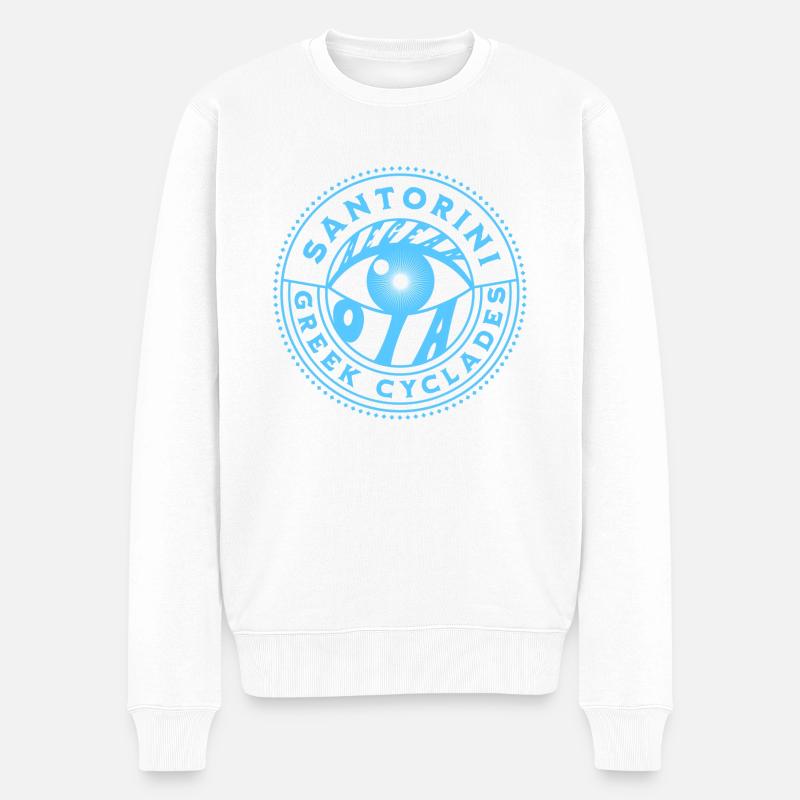 Santorin Bleu Œil Grec - Pull Premium bio Homme - blanc