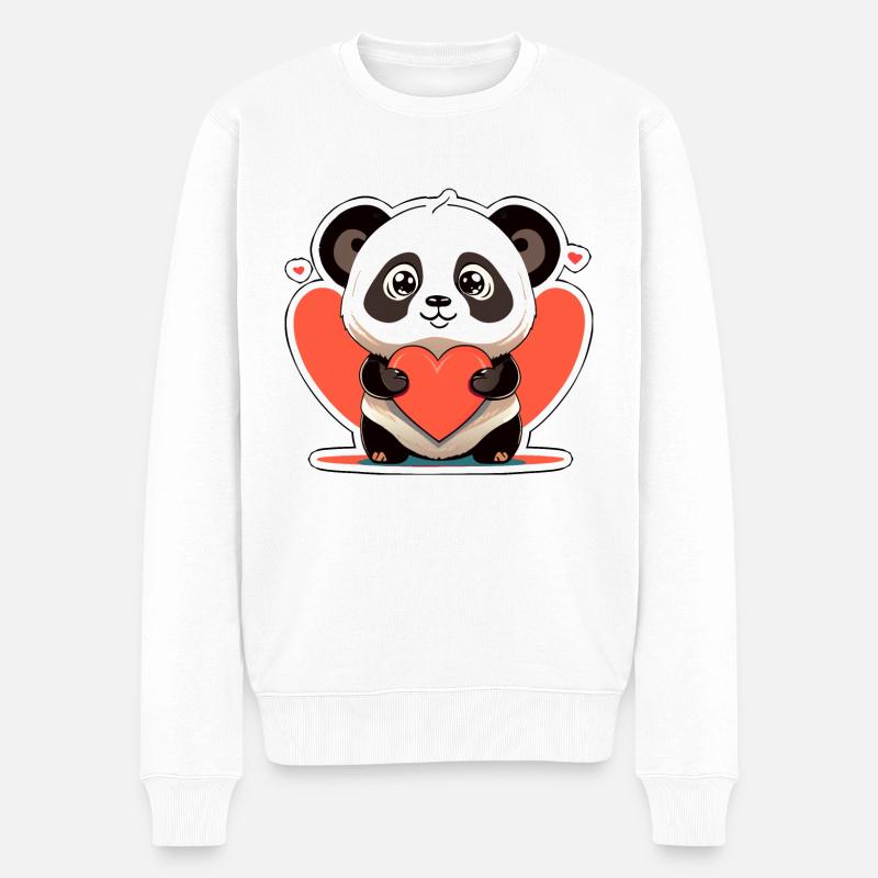 panda with heart - Männer Premium Bio Pullover - Weiß