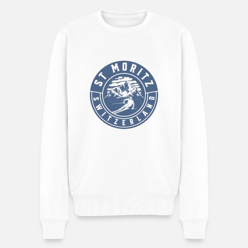 St. Moritz Schweiz Skifahren - Männer Premium Bio Pullover - Weiß