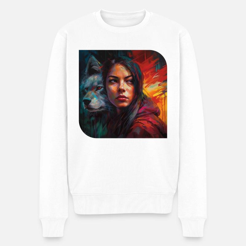 Sie Wolf Tochter - Männer Premium Bio Pullover - Weiß