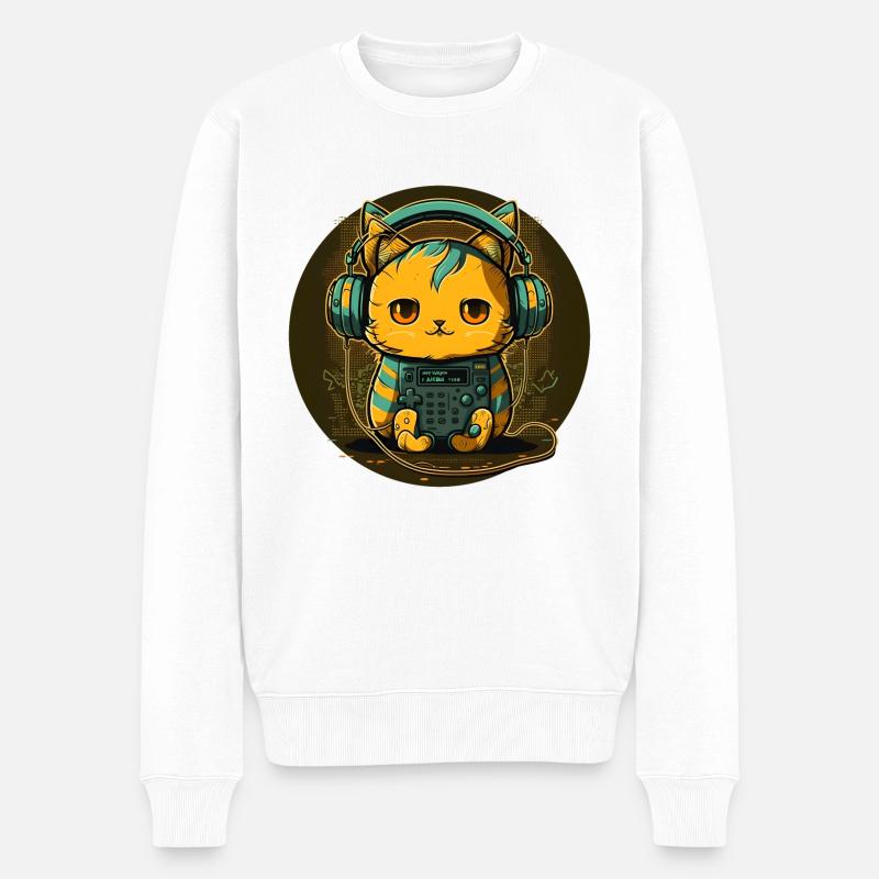Cyber Cat avec écouteurs - Pull Premium bio Homme - blanc