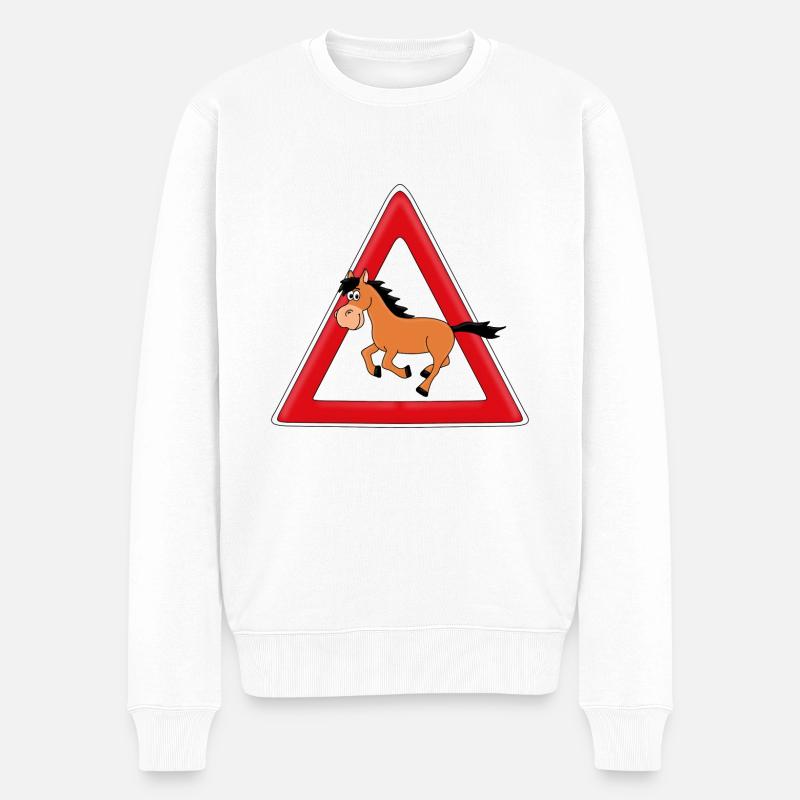 ACHTUNG PFERD - Männer Premium Bio Pullover - Weiß