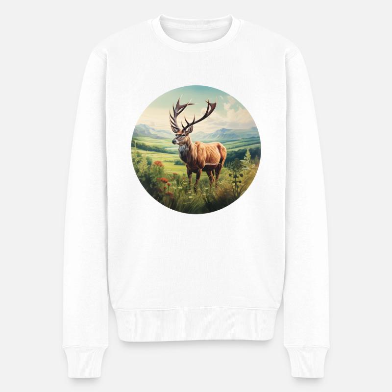 Cerf élaphe - Pull Premium bio Homme - blanc