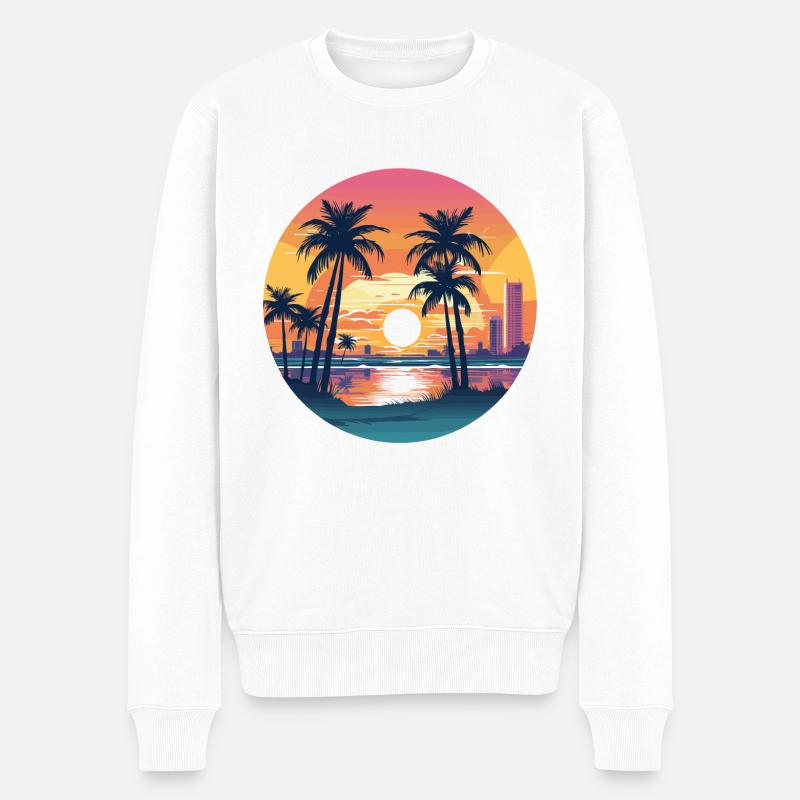 Sonneuntergang in Miami - Männer Premium Bio Pullover - Weiß