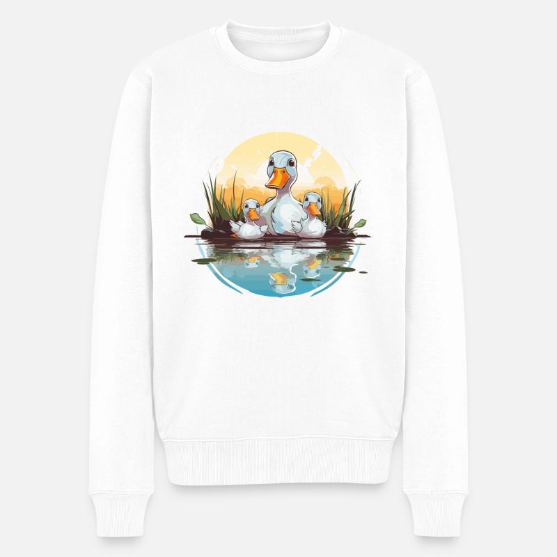 Famille de canards dans l’étang - Pull Premium bio Homme - blanc