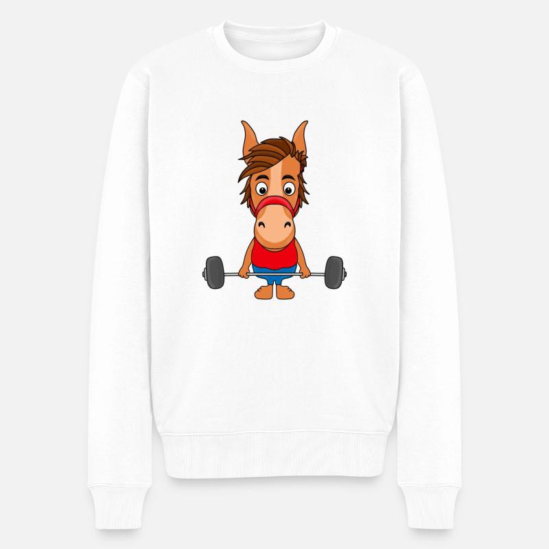 GEWICHTHEBER - PFERD - Männer Premium Bio Pullover - Weiß