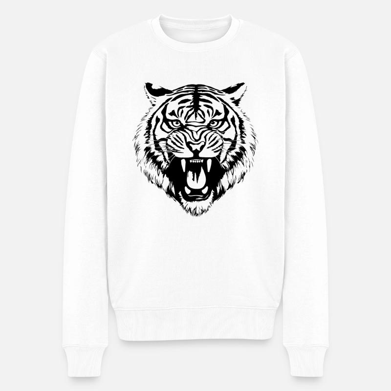 Tiger Raubkatze - Männer Premium Bio Pullover - Weiß