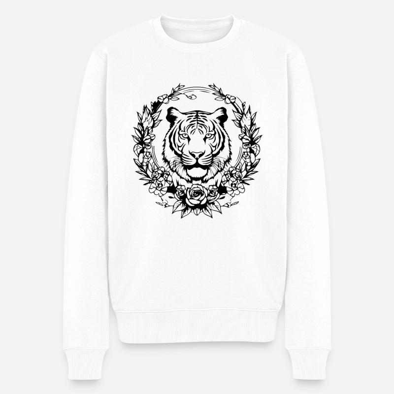 Tiger Raubkatze - Männer Premium Bio Pullover - Weiß