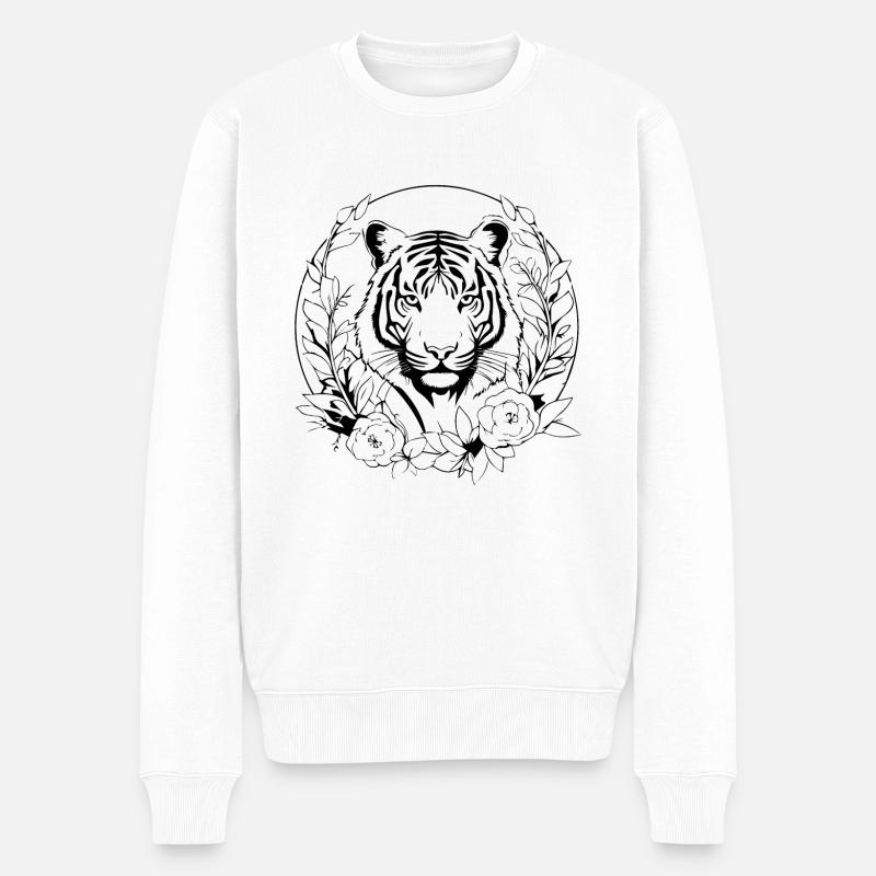 Tiger Raubkatze - Männer Premium Bio Pullover - Weiß