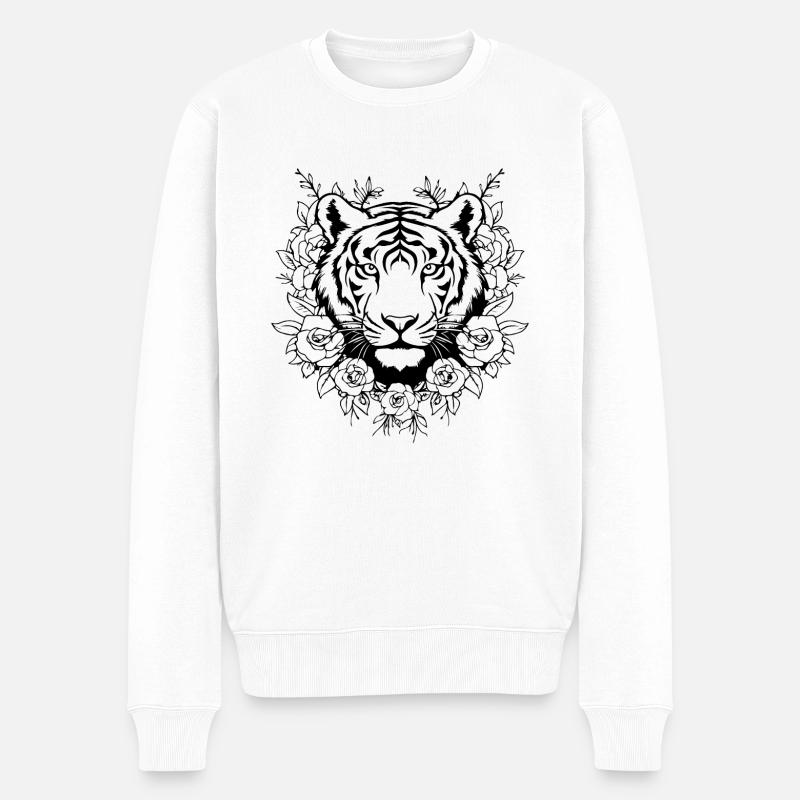 Tiger Raubkatze - Männer Premium Bio Pullover - Weiß