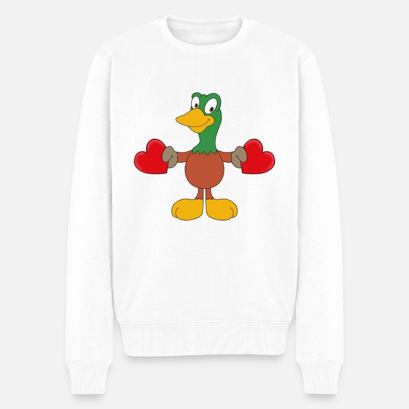 LIEBE - ENTE - VOGEL - Männer Premium Bio Pullover - Weiß