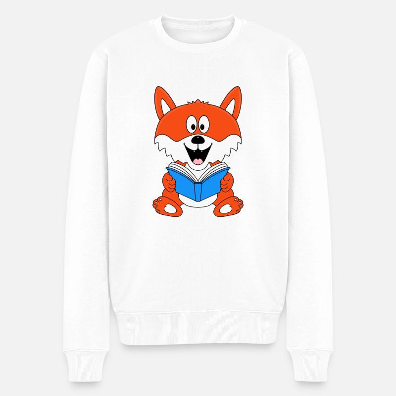 FUCHS - BUCH - Männer Premium Bio Pullover - Weiß