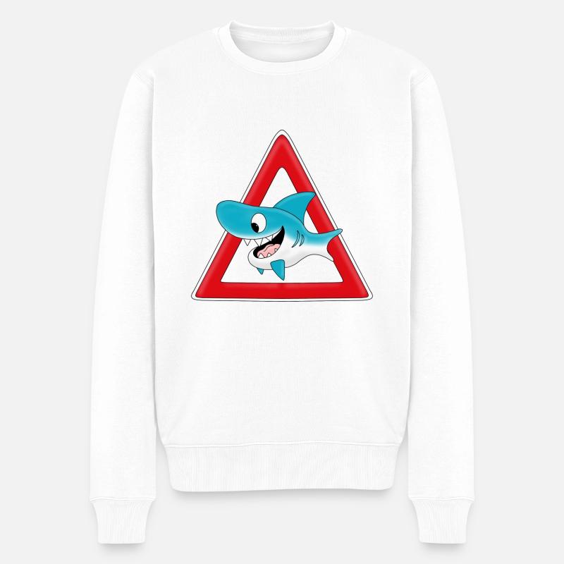 ACHTUNG HAI - Männer Premium Bio Pullover - Weiß
