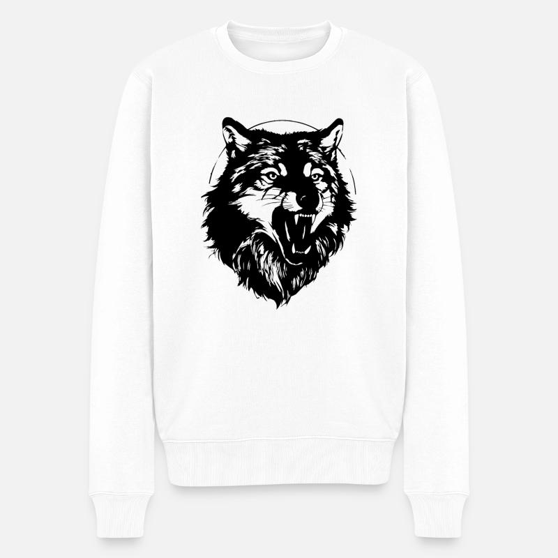 Wolf - Männer Premium Bio Pullover - Weiß