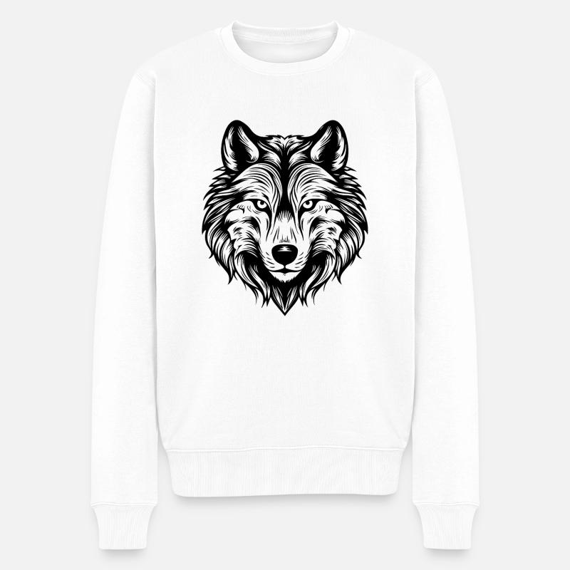 Wolf - Männer Premium Bio Pullover - Weiß